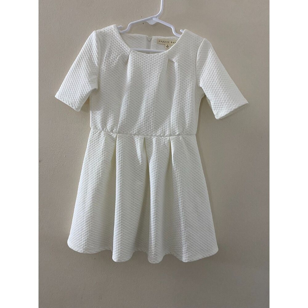 Copper Key Girls Size4 White Textured Waffle Knit Short Sleeve Fit & Flare Dress